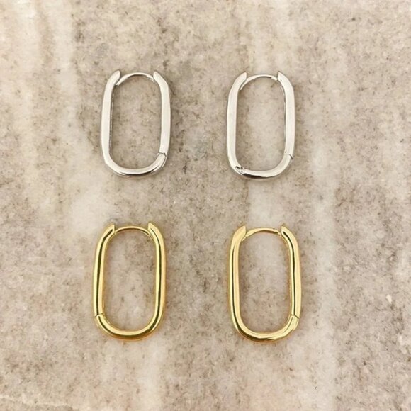 925 Sterling Silver Oval Huggie Earrings Small Hoop Earrings Gold Huggie Hoops - Picture 3 of 9